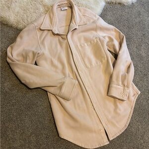 TNA - Cozy Fleece Boyfriend Shirt in Pinkish/Cream (Fleece-Lined)